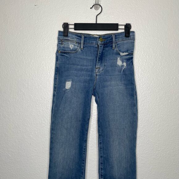 Frame Womens Jeans Size 24 Blue Denim Le High Straight Distressed Medium Wash - Picture 9 of 16